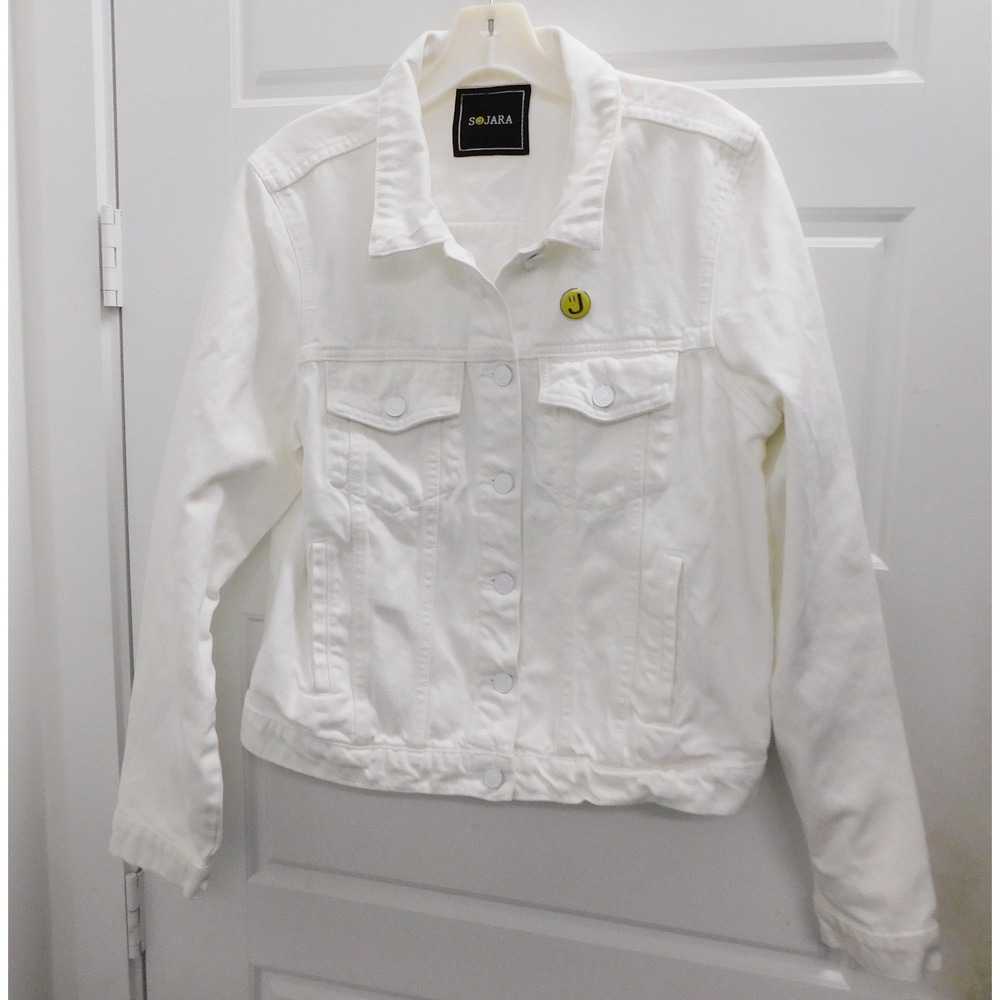 Sojara White Jean Women's Jacket Sequin Love‎ sz L